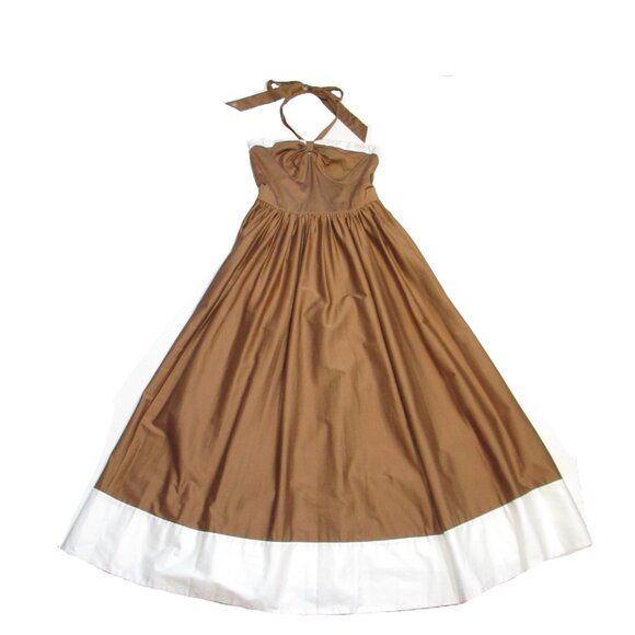 NWT Alice + Olivia Beatrix in Tan Vanilla Cotton Halter Maxi Dress 8 $595 - Picture 2 of 11